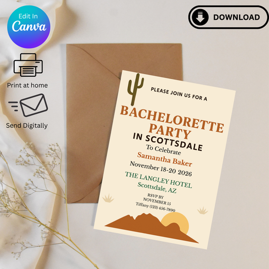 Scottsdale Arizona Bachelorette Party Invitation – Editable Template (Digital Download)