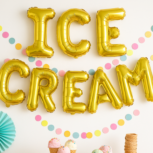 Ice Cream Bar balloon banner over sundae station