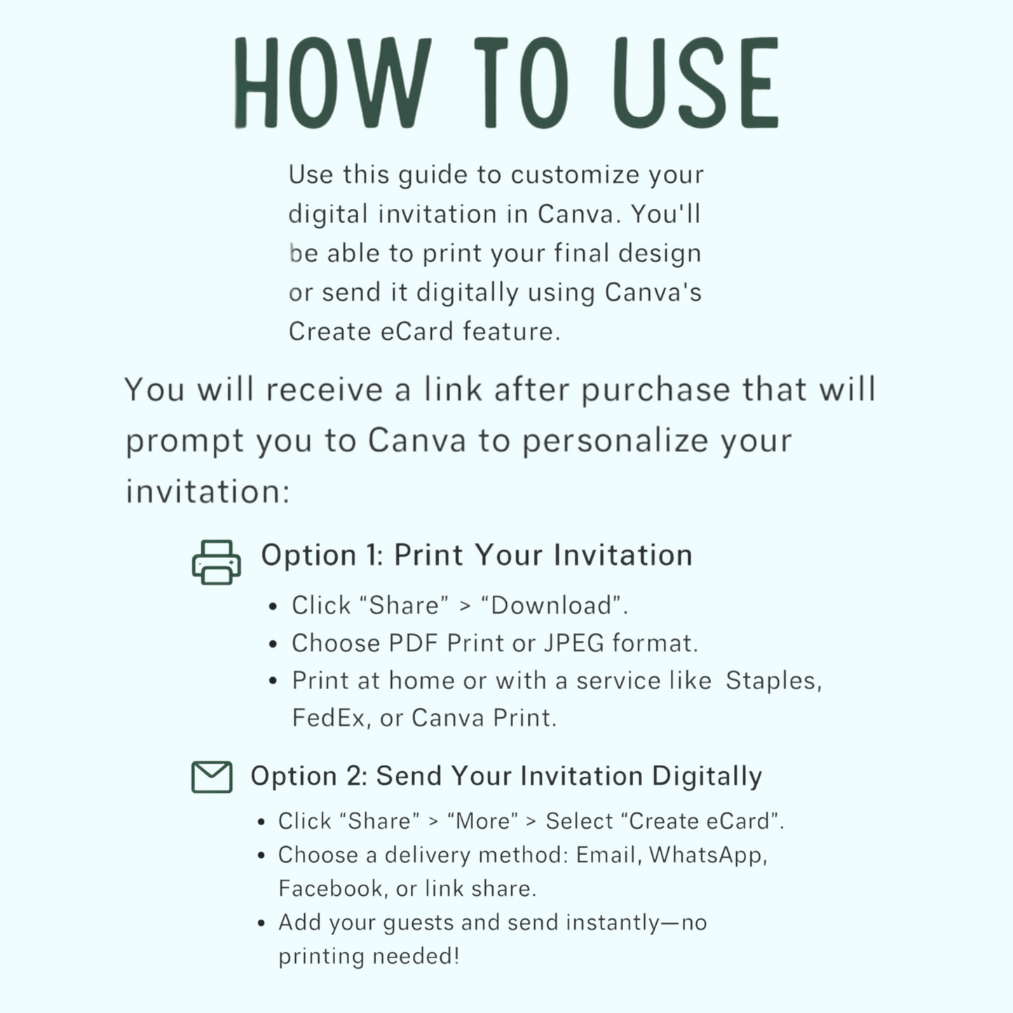 Instructions on how to download download and edit invitation.