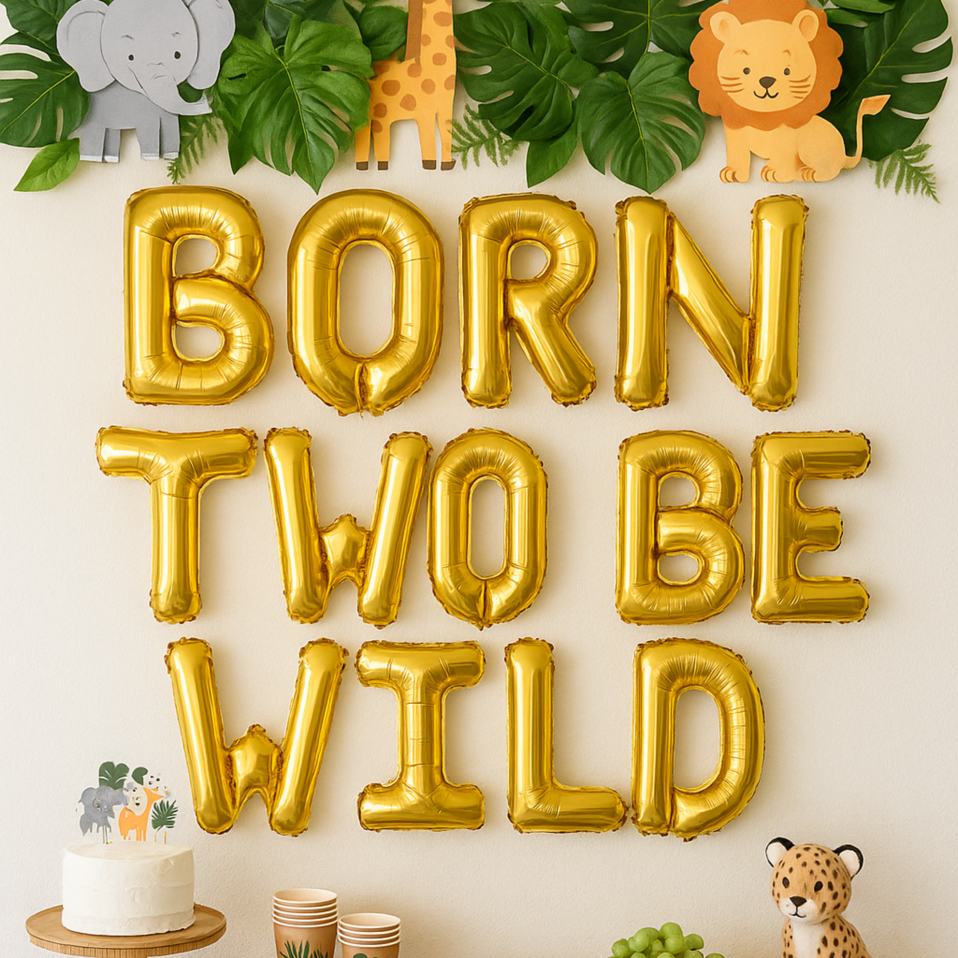 Born Two Be Wild 2nd birthday foil balloon banner for toddlers