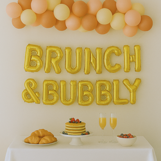 Brunch & Bubbly foil balloon banner for brunch parties