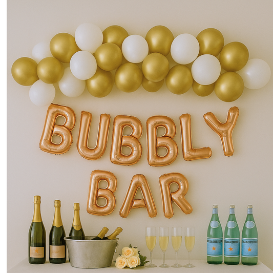 Bubbly Bar foil letter balloon banner for mimosa or champagne stations
