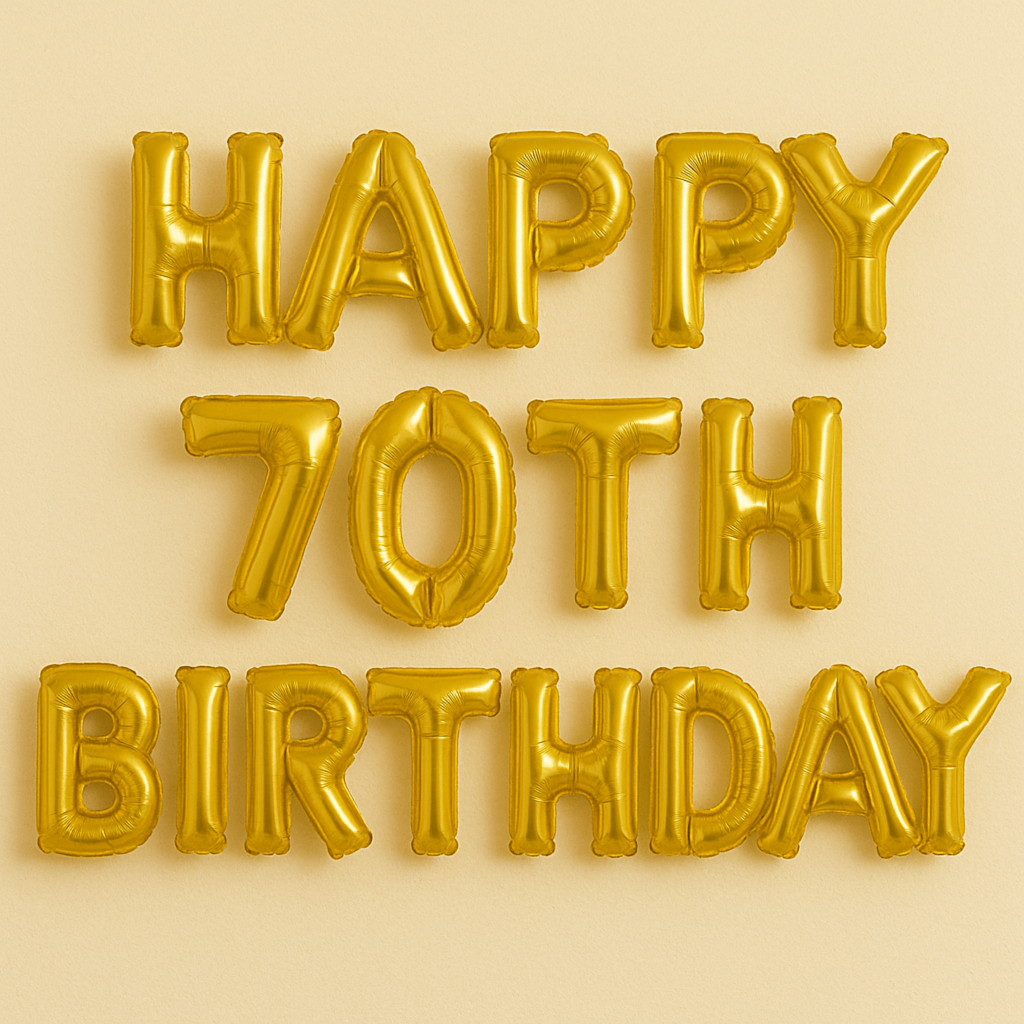 gold Happy 70th birthday foil balloon banner
