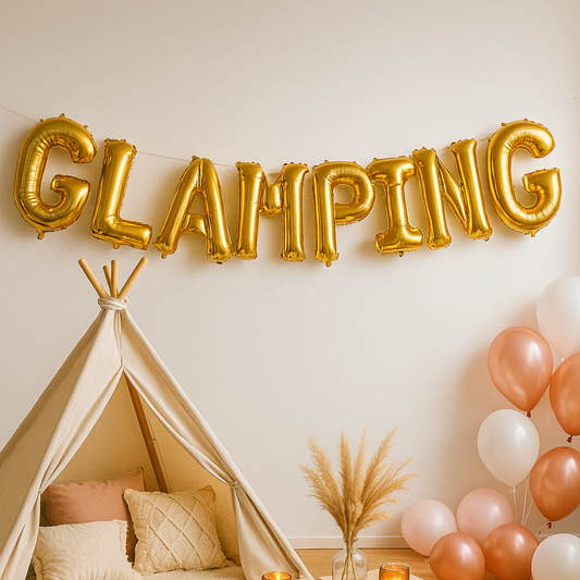 glam camping balloon banner.