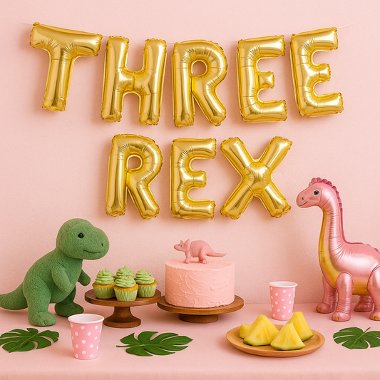 dinosaur themed third birthday balloon decor