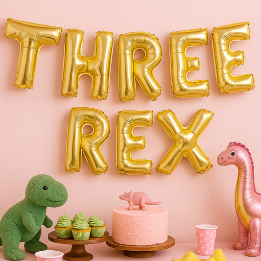 dinosaur themed third birthday balloon decor