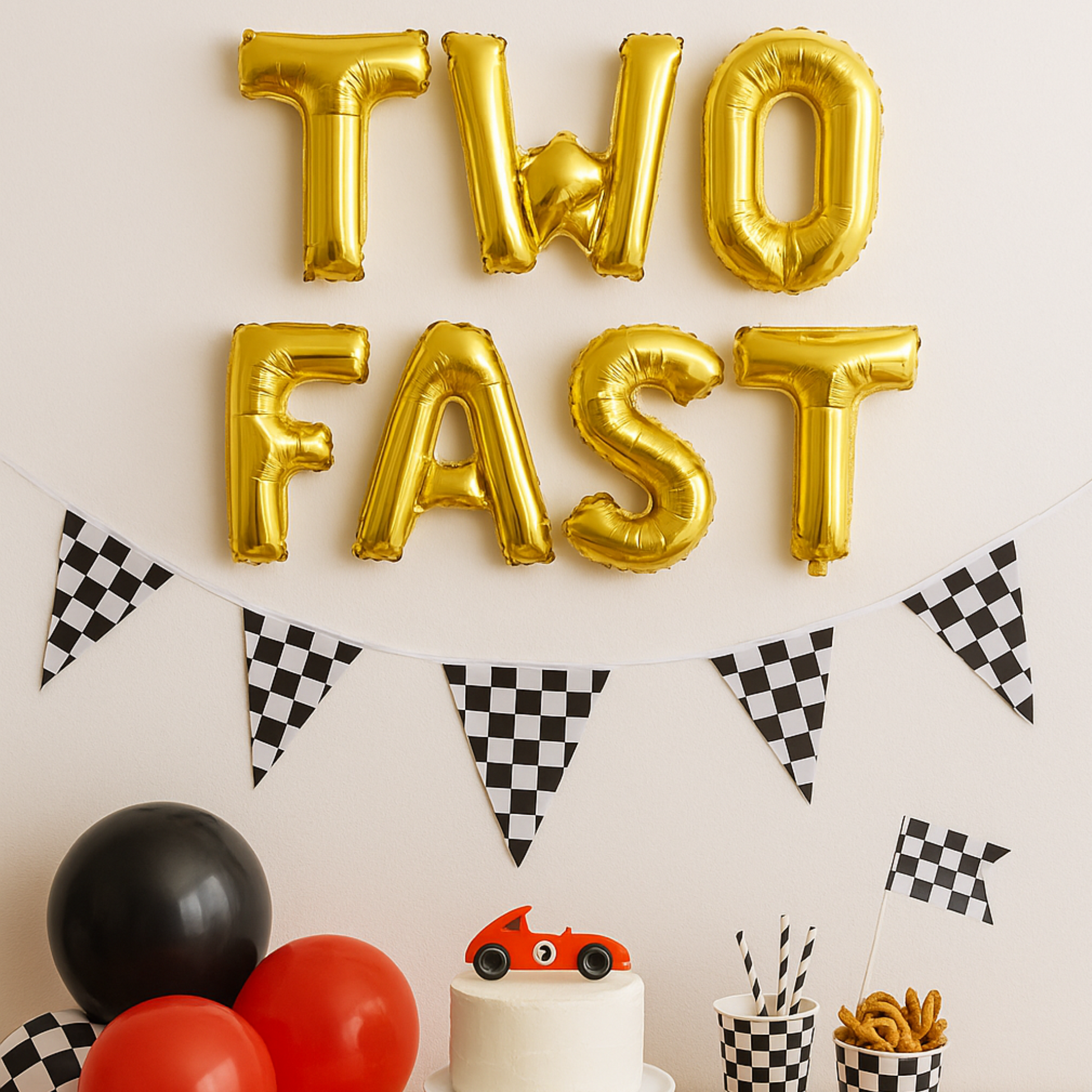 Two Fast foil balloon banner for 2nd birthday party