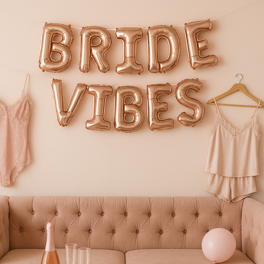 Bride Vibes foil letter balloon banner for bachelorette party