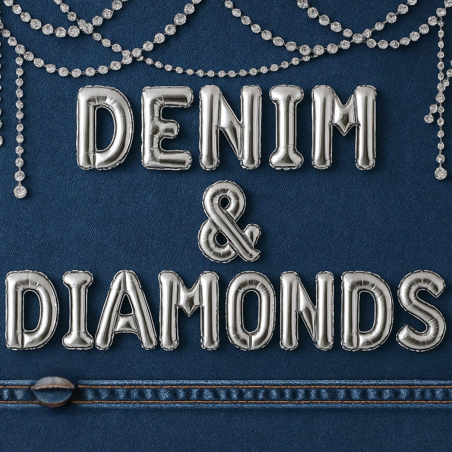 Denim and Diamonds Foil Letter Balloon Banner For Bachelorette Party