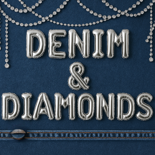 Denim and Diamonds Foil Letter Balloon Banner For Bachelorette Party