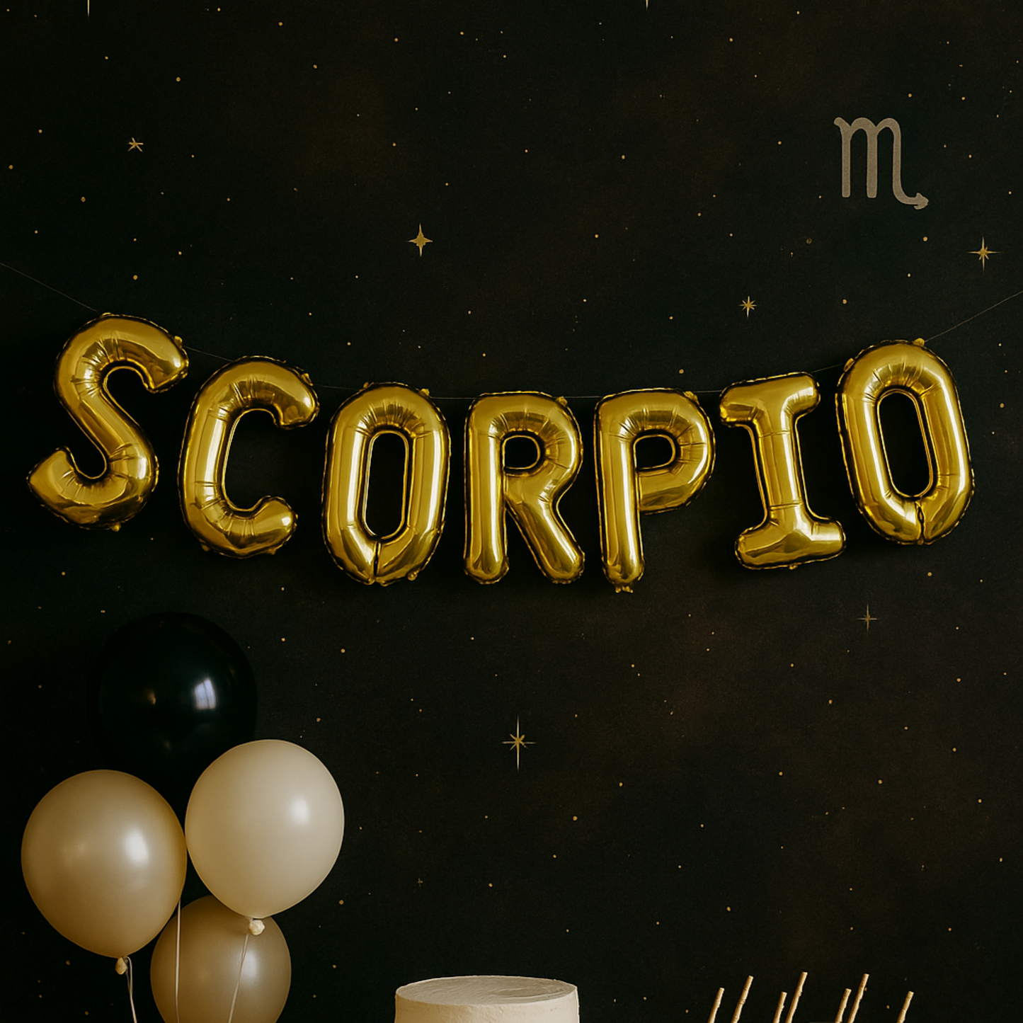 Scorpio foil letter balloon banner for zodiac birthday party decor