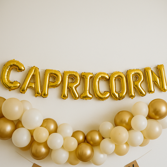 Capricorn foil letter balloon banner for zodiac birthday party decor