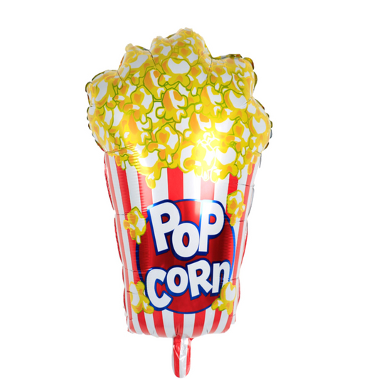 Foil popcorn balloon with red and white stripes