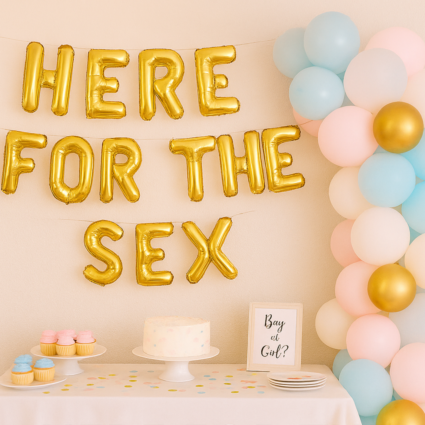 Gold Here For The Sex Foil Letter Balloons