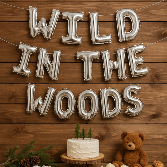 woodland camping birthday balloon banner party decor