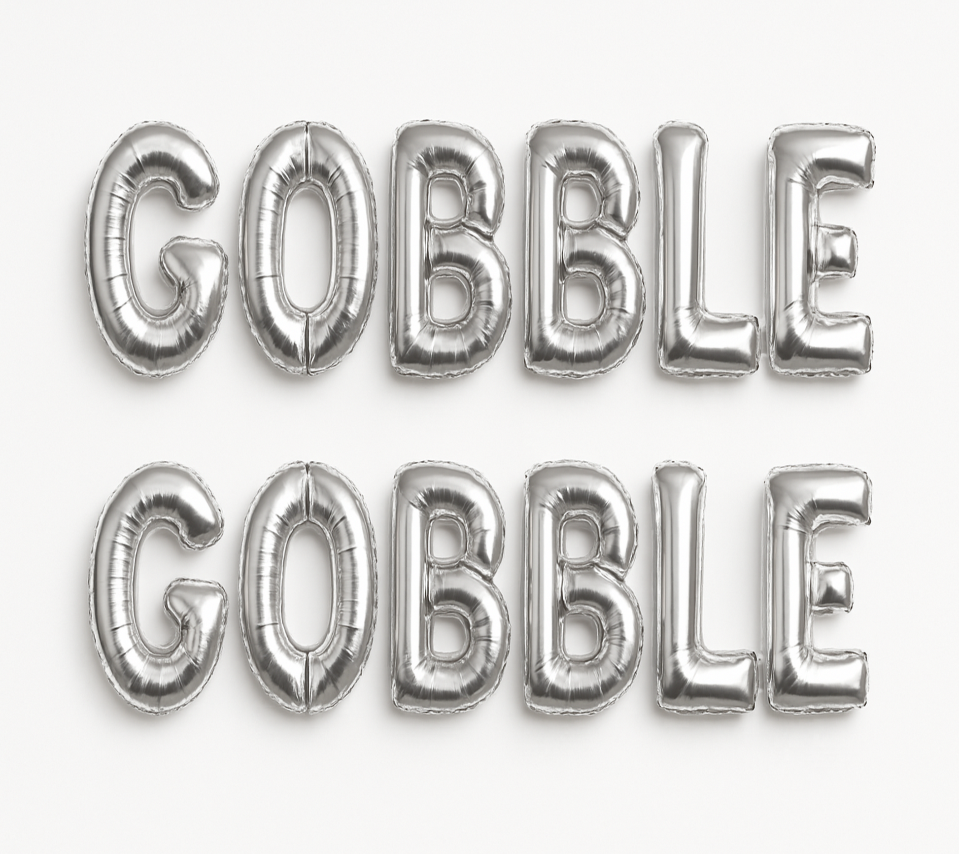 GOBBLE GOBBLE in silver foil letter balloons