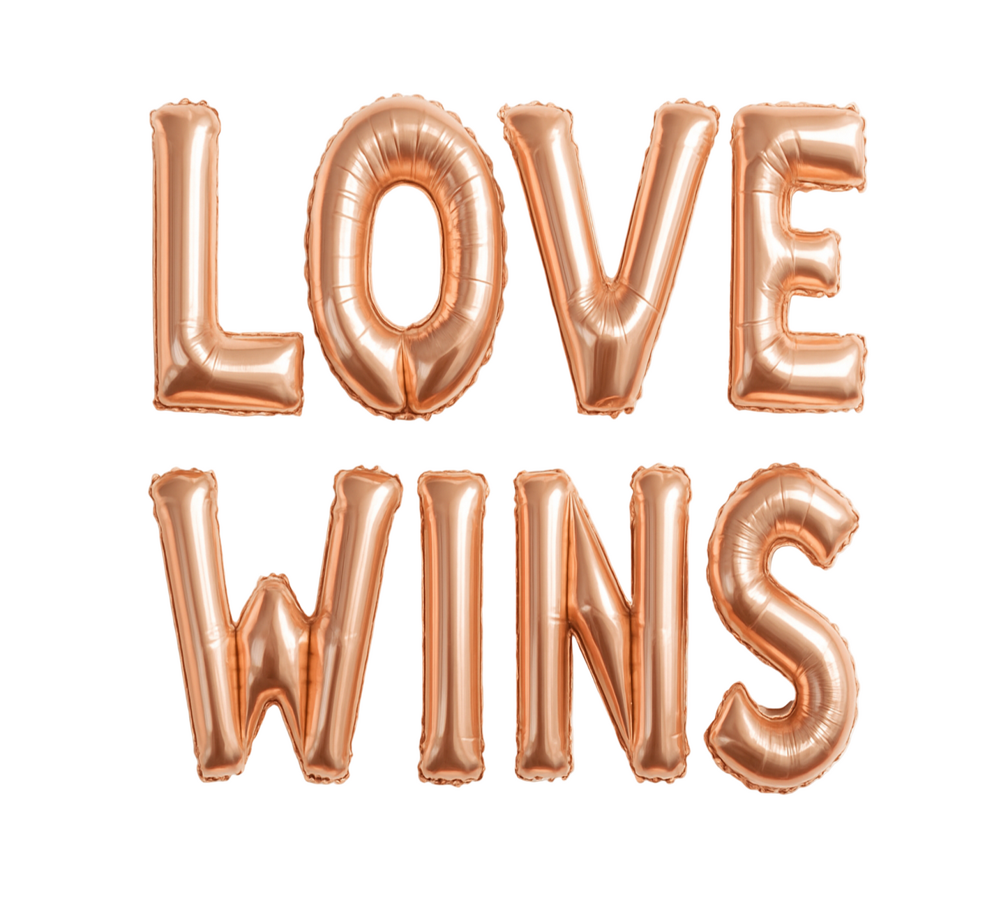 LOVE WINS in rose gold foil letter balloons