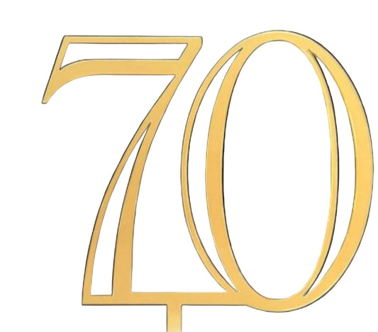 Gold number '70' on a black background