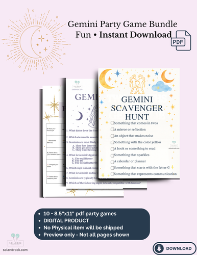 Gemini birthday party game bundle printable PDF