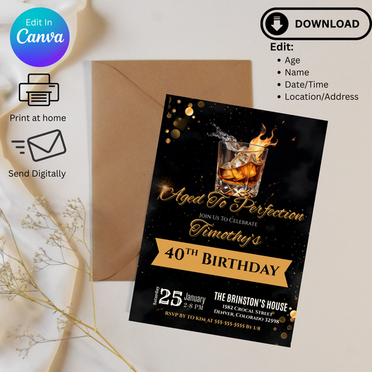 Aged to Perfection Invitation – Editable Birthday Invitation Template – Digital Download