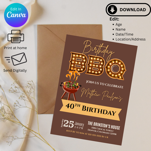 BBQ Party Invitation – Editable Template for BBQ Birthday Party (Digital Download)