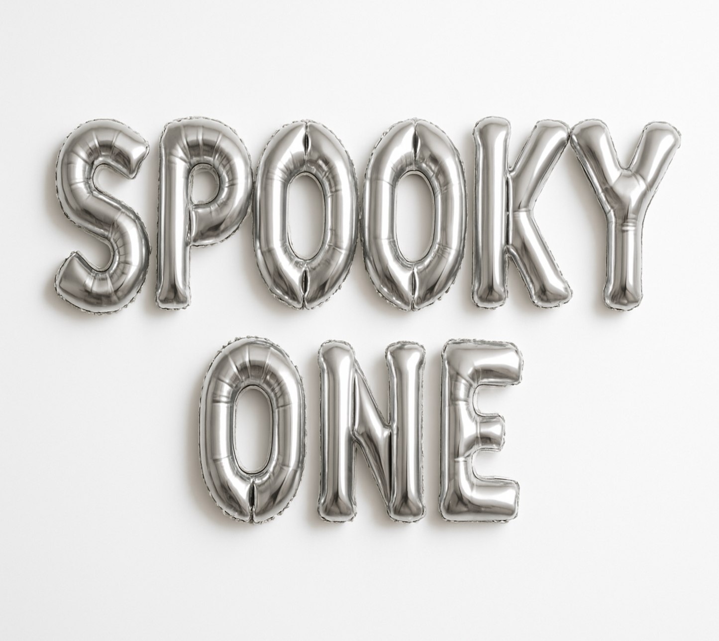Spooky One balloon banner in silver foil letters for Halloween birthday