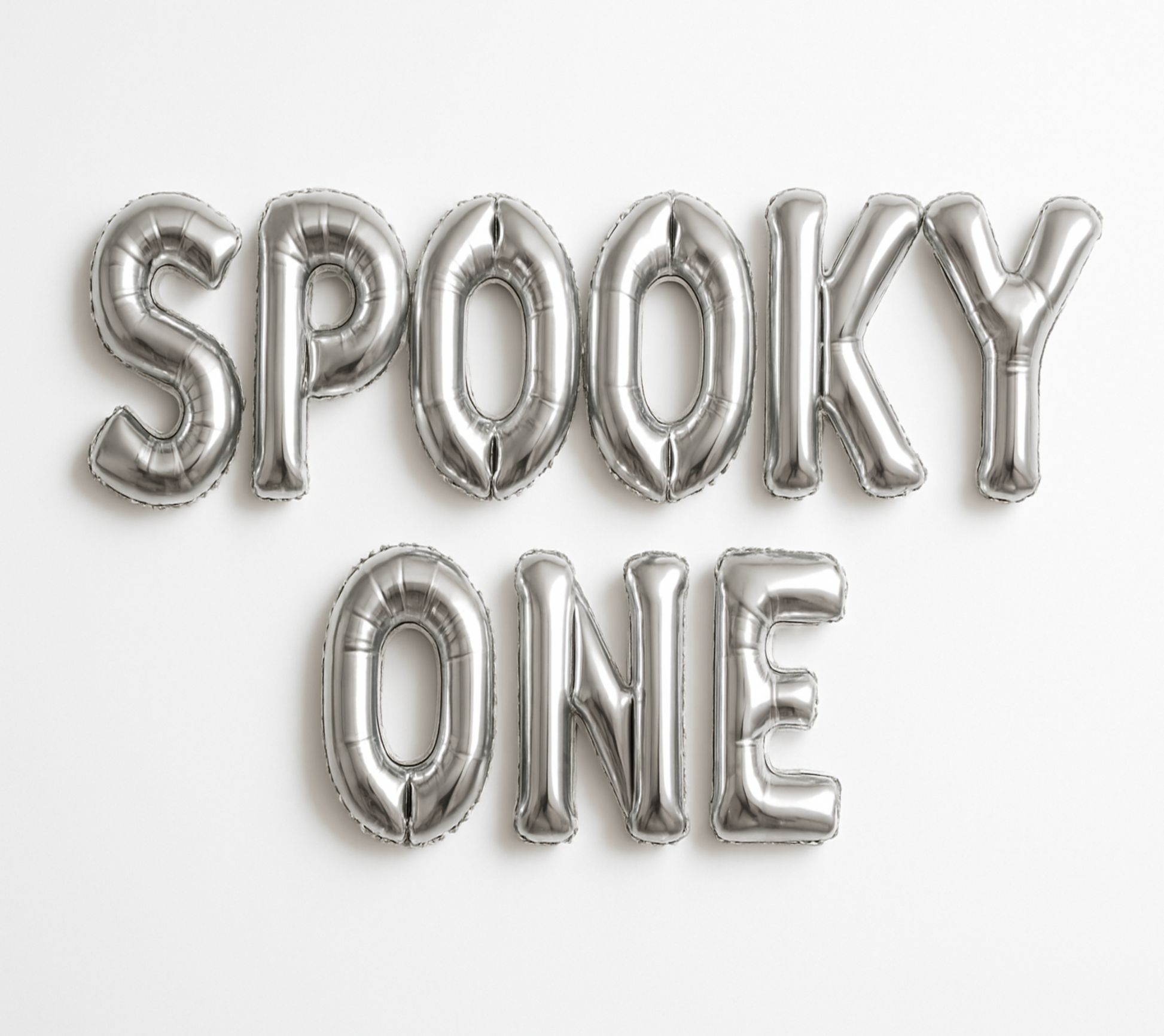 Spooky One balloon banner in silver foil letters for Halloween birthday