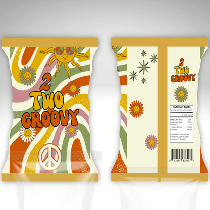 Two 'Two Groovy' snack packet designs on a white background