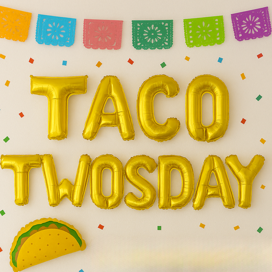 Taco Twosday balloon banner for fiesta 2nd birthday