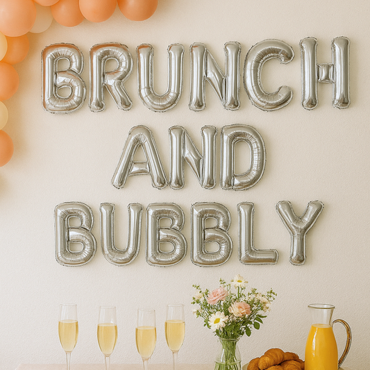 Brunch and Bubbly foil balloon banner for brunch parties