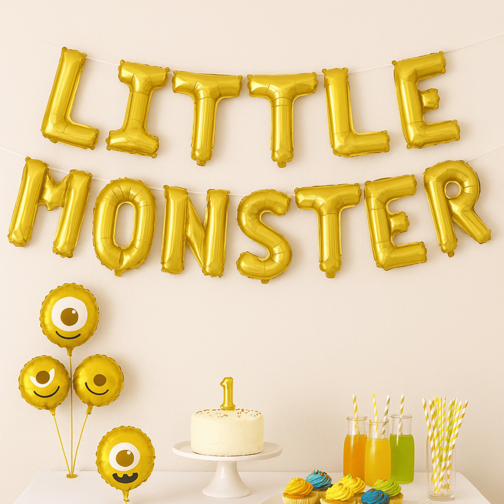  balloon banner spelling ‘Little Monster’ for birthday party decor”