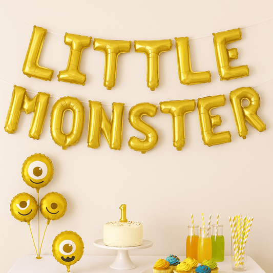  balloon banner spelling ‘Little Monster’ for birthday party decor”