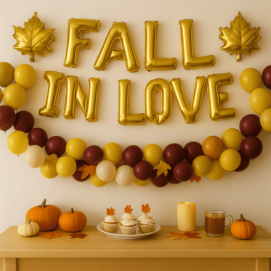 Fall In Love foil balloon banner for autumn party backdrop