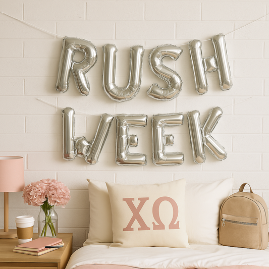 sorority rush party decor balloon banner for bid day setup