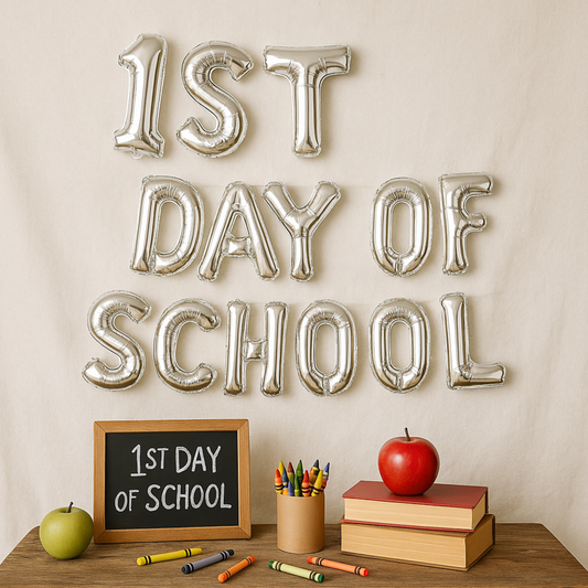 First Day of School foil balloon banner for classroom or photo backdrop