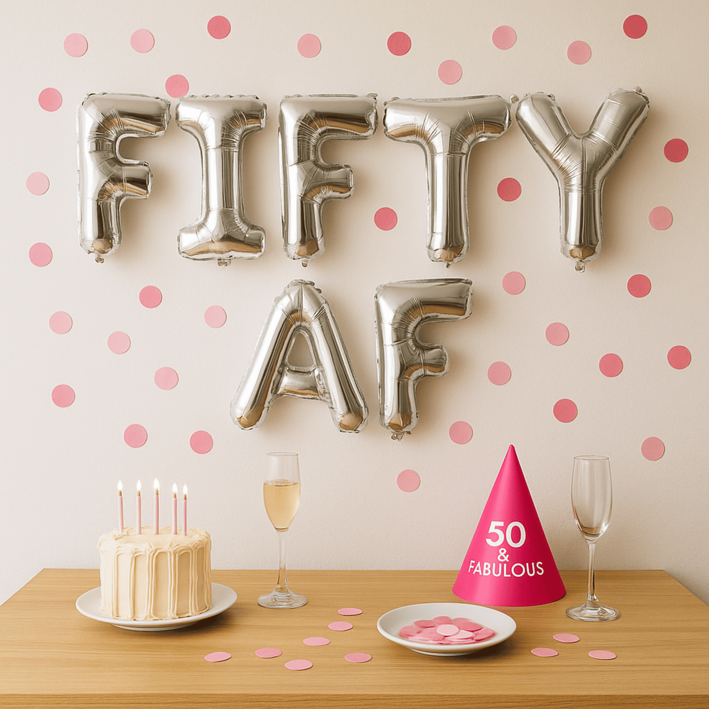 Fifty AF foil balloon banner for 50th birthday party